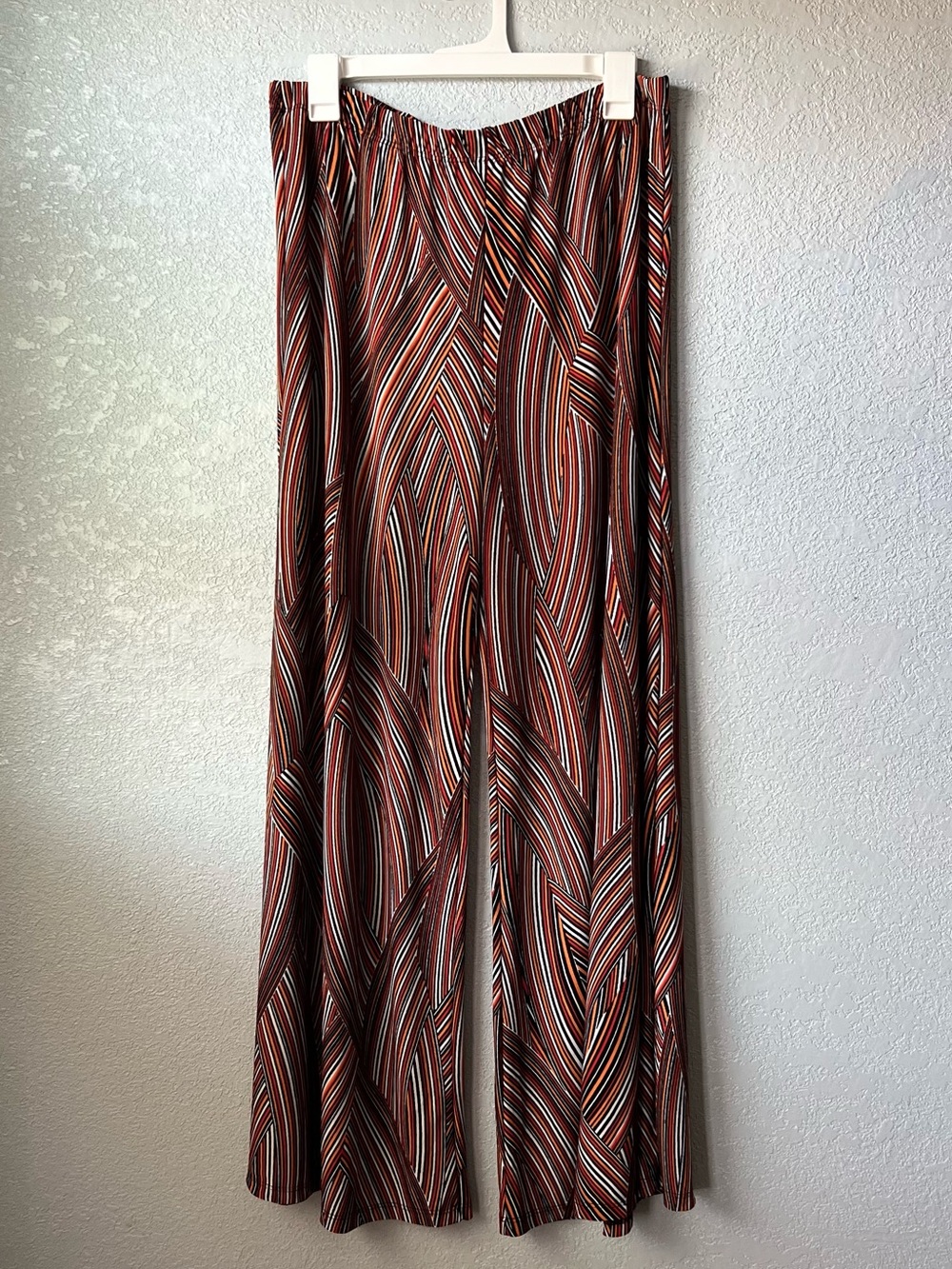 Vintage Palazzo Pants Wide Leg Geometric Stripe Stretch Retro Boho XL
